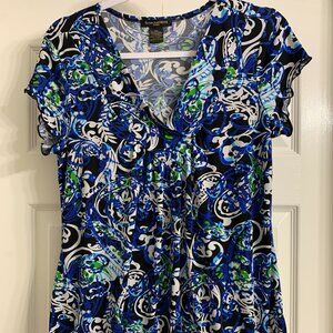 Susan Lawrence Petite Women's Multi-Color Stretchy Blouse, Size Petite Medium